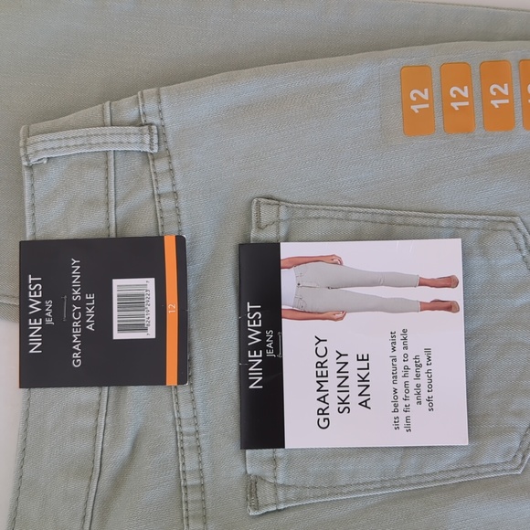 NWT Nine West Gramercy Skinny Ankle Jeans 12 Sea Grass Green Frayed Hem Twill - Picture 5 of 16